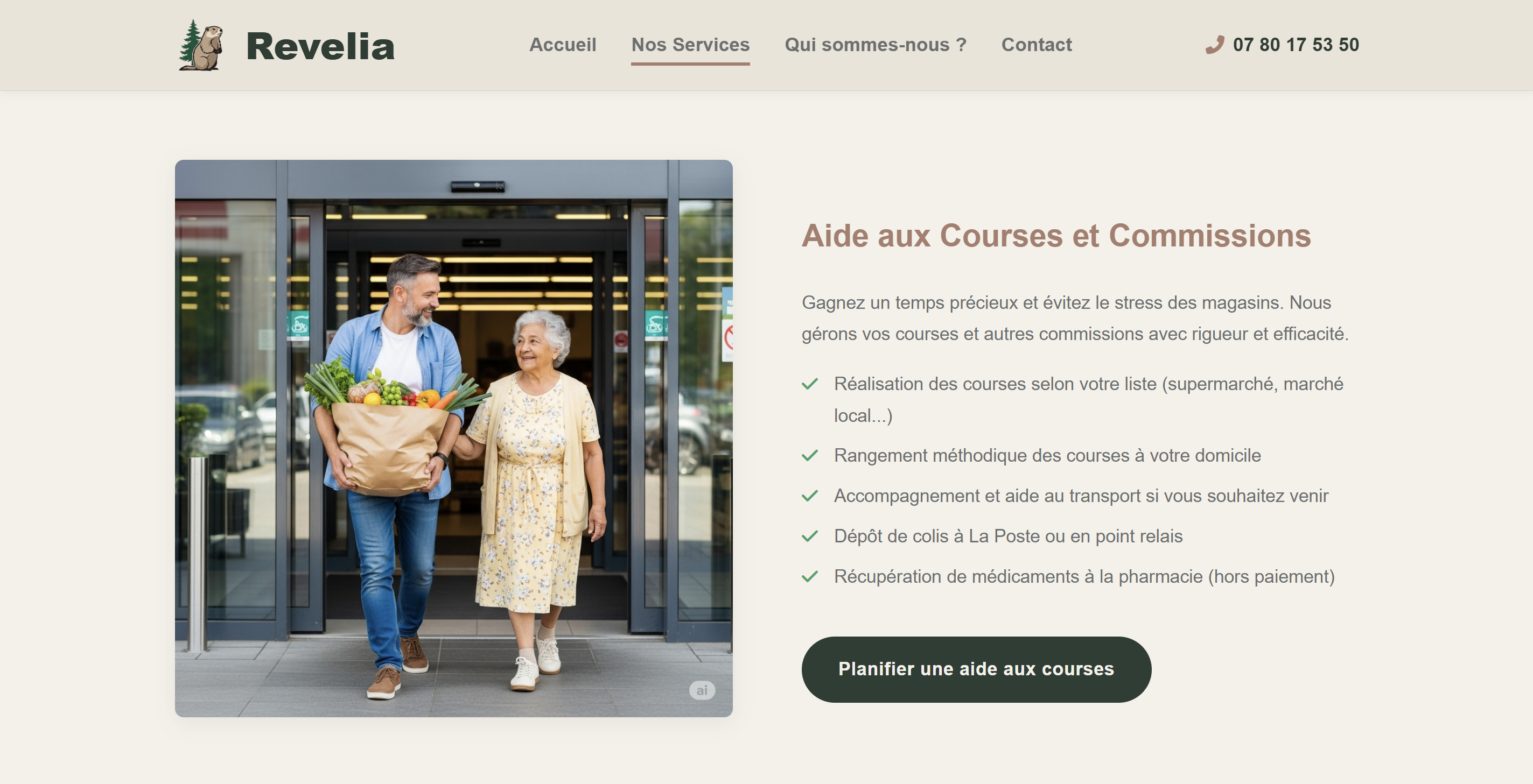 Page de service de Revelia Solutions